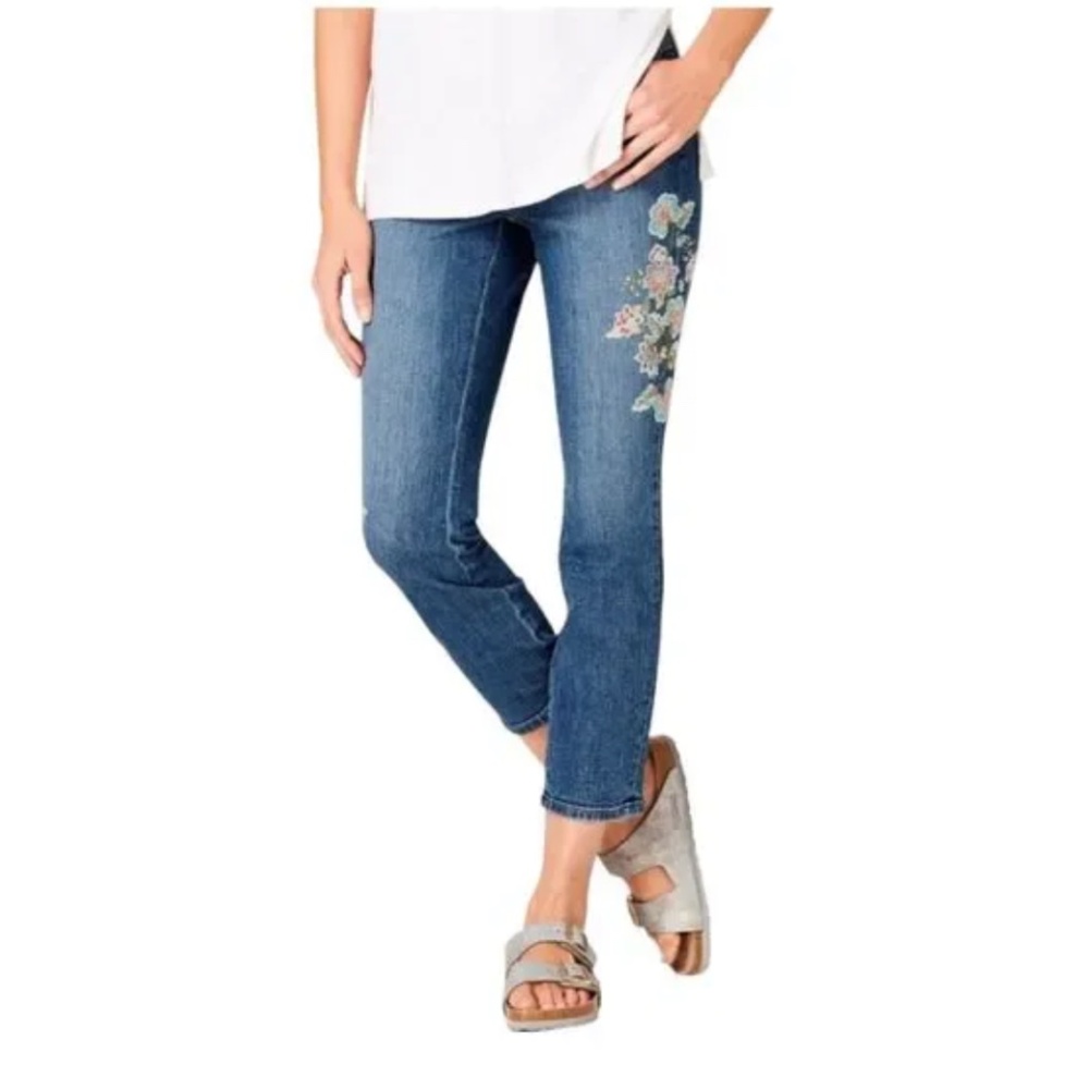 J Jill Authentic Fit Cropped Embroidered Jeans Size 8